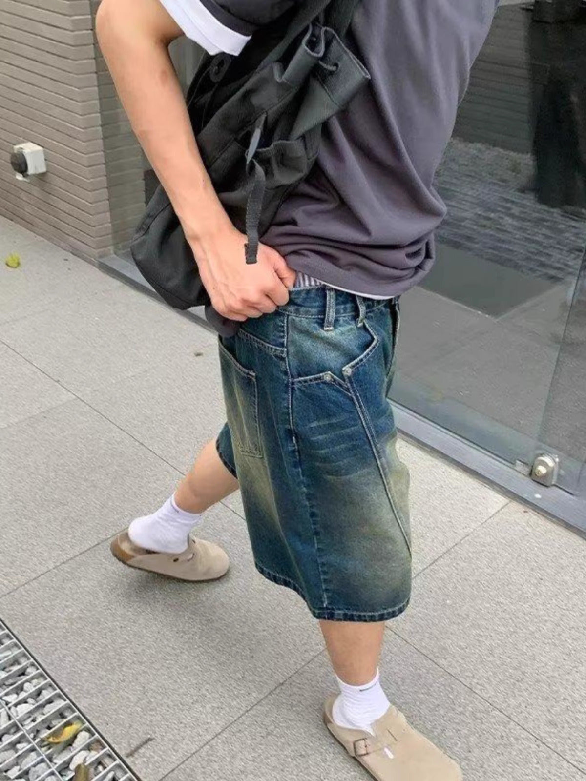 Dark Blue Vintage Wide-Leg Denim Jorts