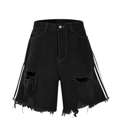 Triple Stripe Raw-Cut Baggy Jorts
