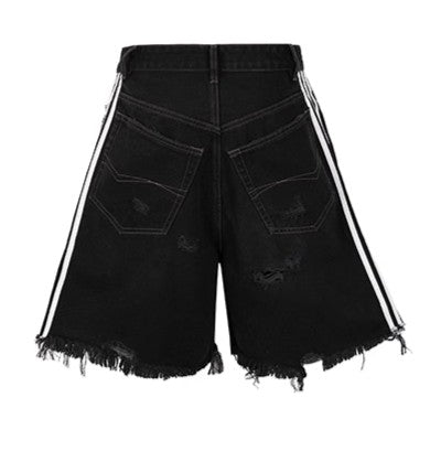 Triple Stripe Raw-Cut Baggy Jorts