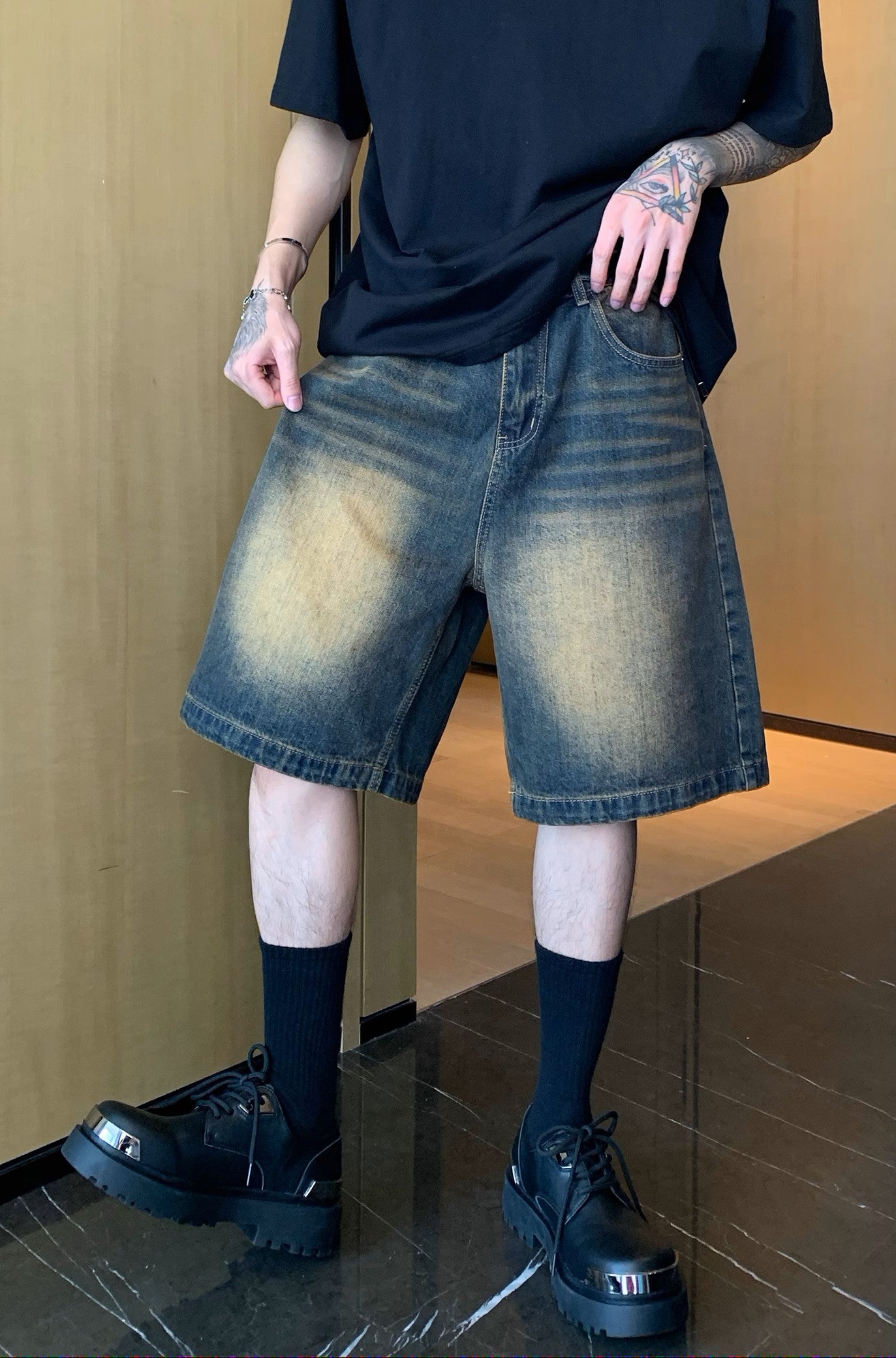 “Dusk Burnout Jorts – Washed & War-Ready”  Description: