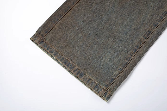 Retro Washed and Dirty Brown Denim