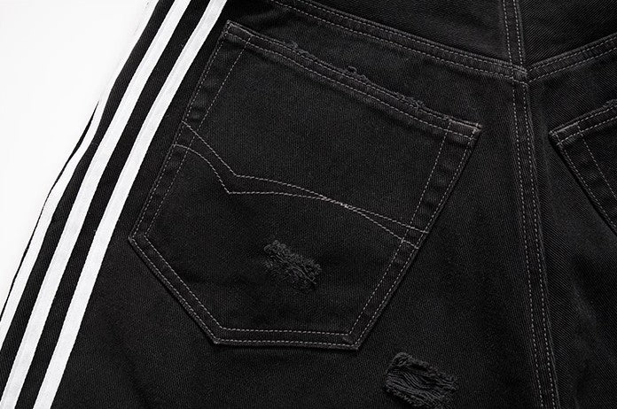 Triple Stripe Raw-Cut Baggy Jorts