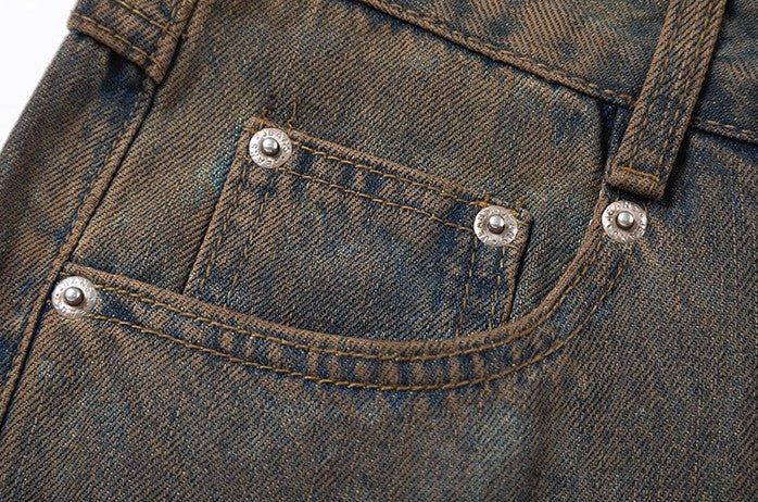 Retro Washed and Dirty Brown Denim