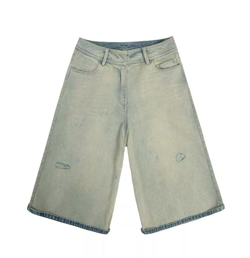 Grunge-Washed Baggy Cut-Off Skater Jorts – Faded Moss