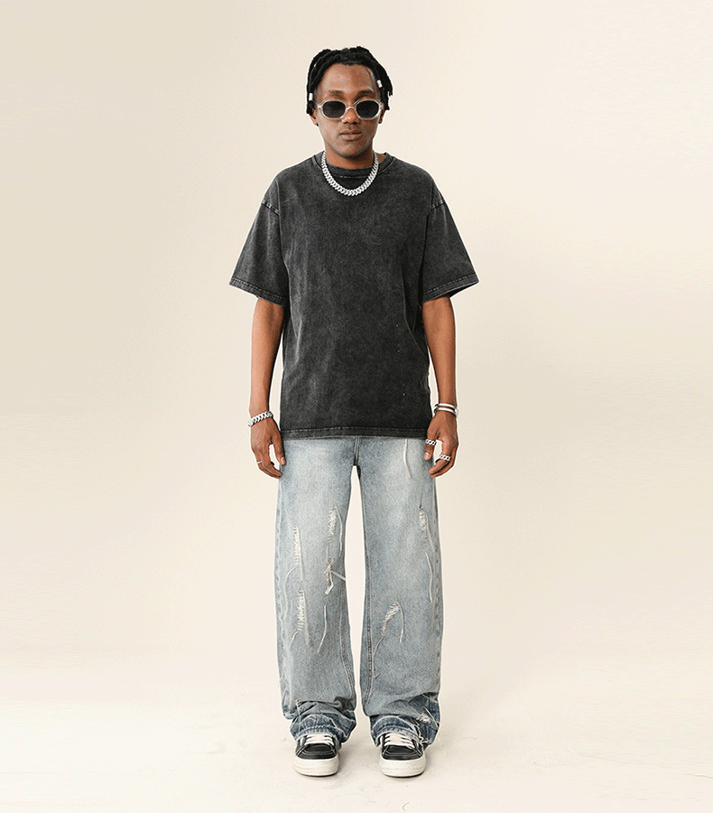 Frosted Cuts Baggy Denim