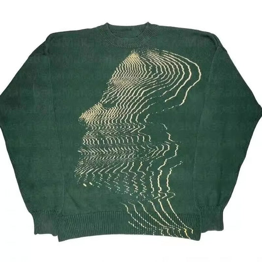 Distorted Reality Knit Sweater – Forest Green