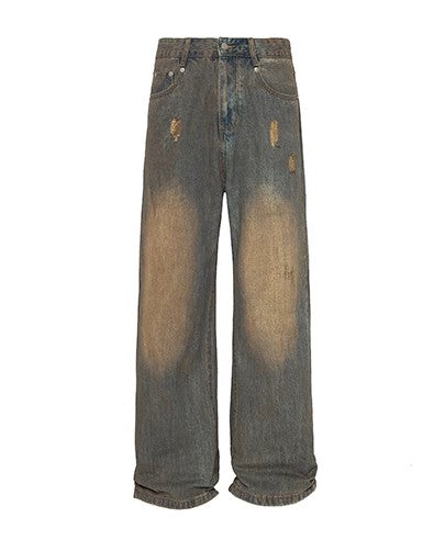 Retro Washed and Dirty Brown Denim