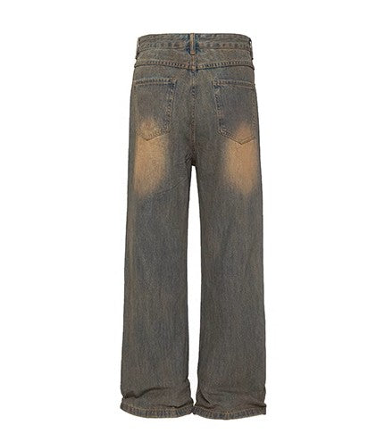 Retro Washed and Dirty Brown Denim