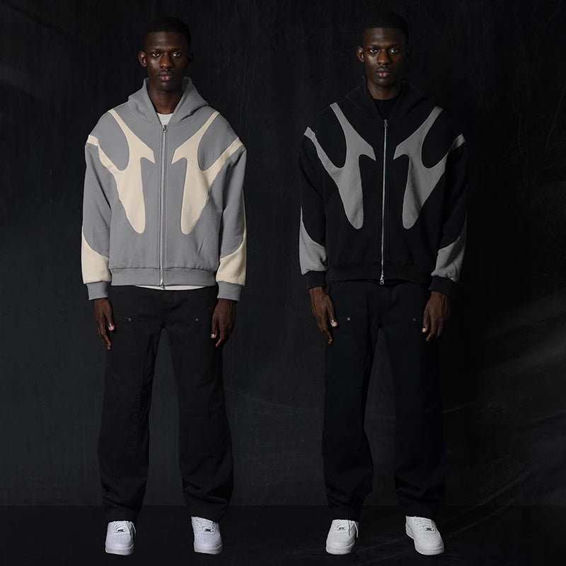 ⚡ Eclipse Split Flame Zip-Up Hoodie – Dual Tone Edition