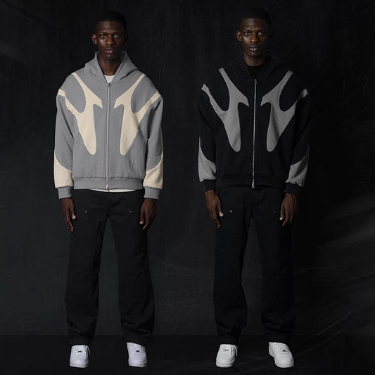 ⚡ Eclipse Split Flame Zip-Up Hoodie – Dual Tone Edition