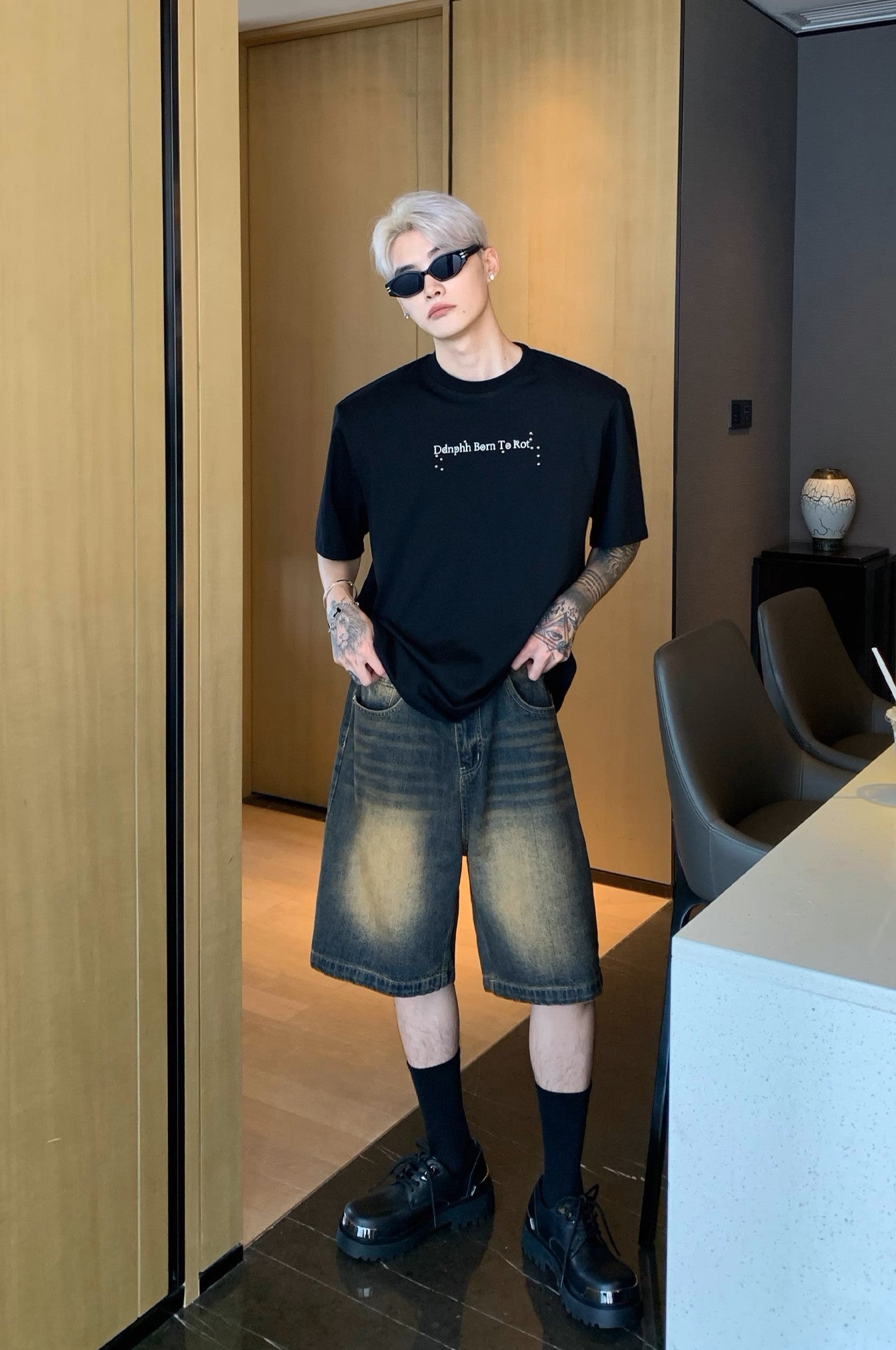 “Dusk Burnout Jorts – Washed & War-Ready”  Description: