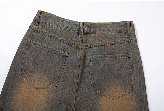 Retro Washed and Dirty Brown Denim