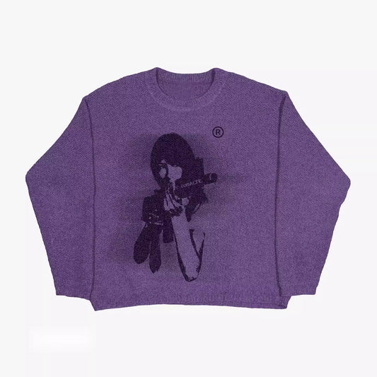 📸 "Shutter Gaze Knit – Violet Exposure"