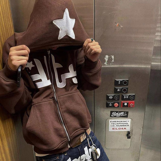 “Arabic Star Zipper Hoodie – Mocha Edition”