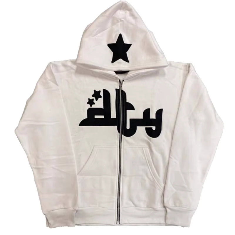 “Arabic Star Zipper Hoodie – Mocha Edition”