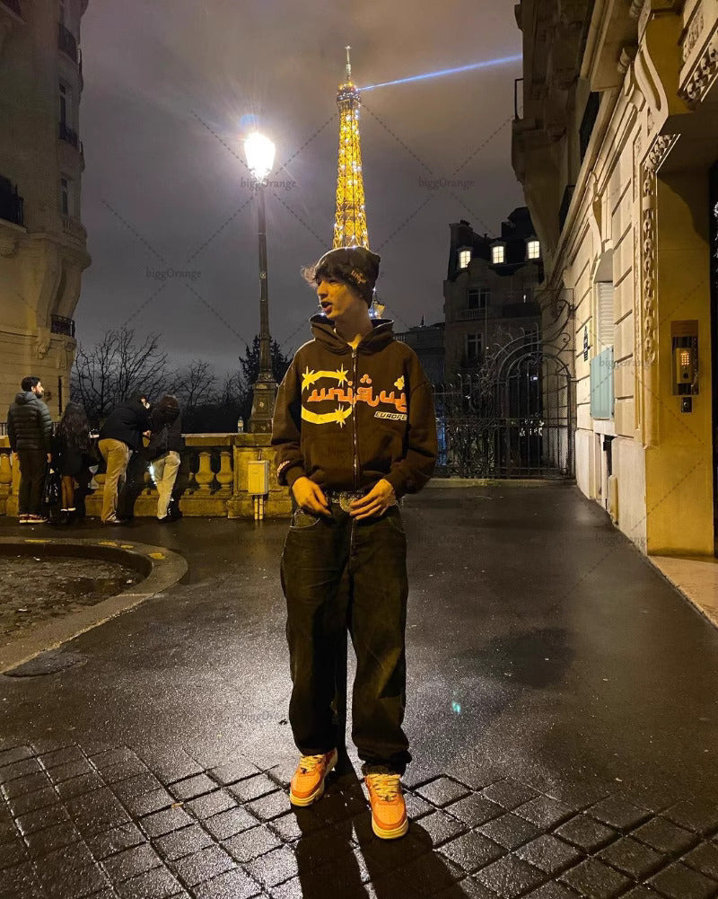 “Arabic Type Zipper Hoodie – Desert Black/Brown”