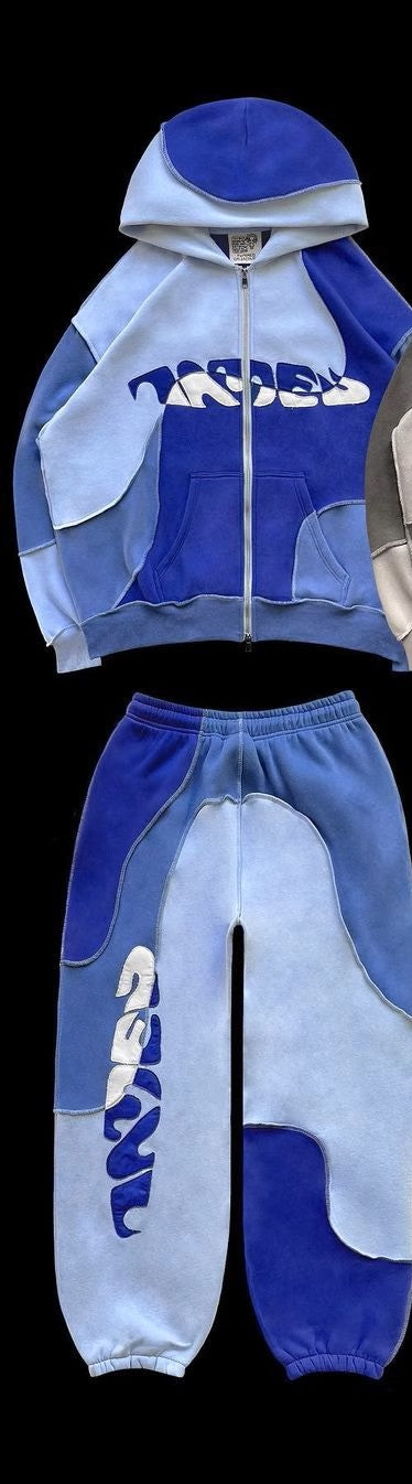 💧 “Sky Drip” Patchwork Tracksuit – Blue Fade