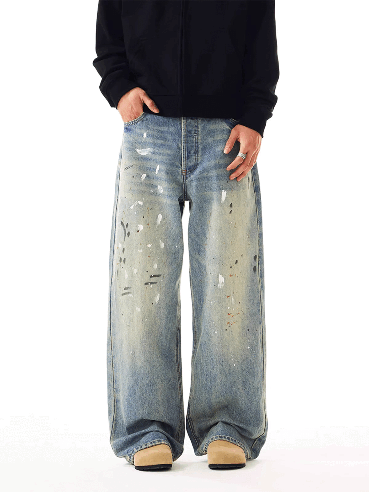 Grunge Paint-Splatter Baggy Jeans – Vintage Street Look