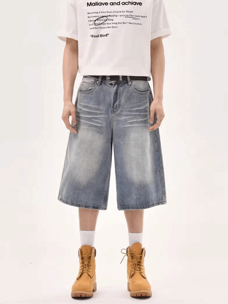 Bleached Baggy Denim Jorts – Vintage Washed Wide-Leg Shorts