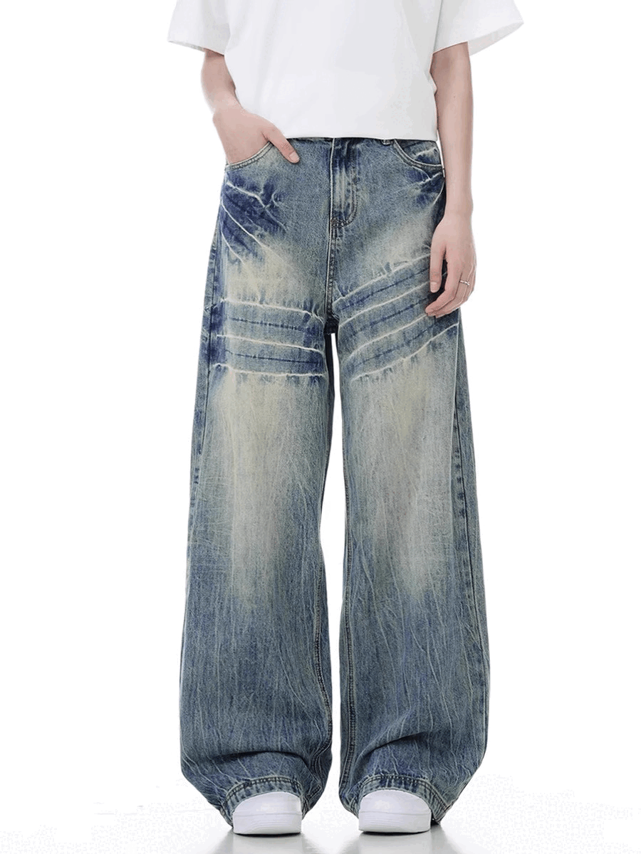 Stacked Vintage Washed Baggy Jeans – Y2K Wide Fit