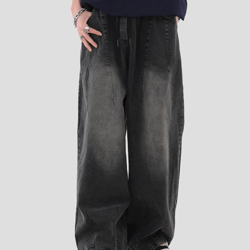 "Budget Drawstring Washed Black Denim