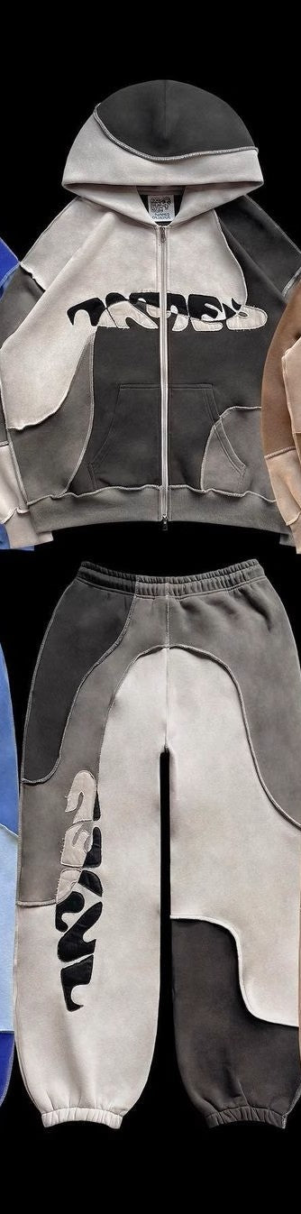 💧 “Sky Drip” Patchwork Tracksuit – Blue Fade