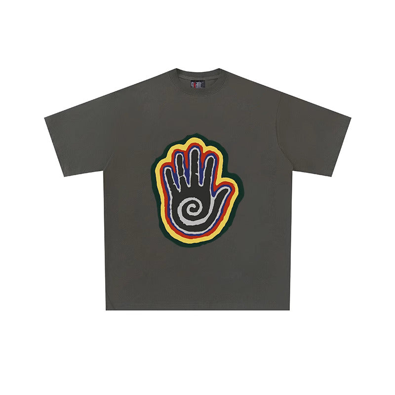 Psychedelic Hand Oversized Tee – Multicolor Front Graphic