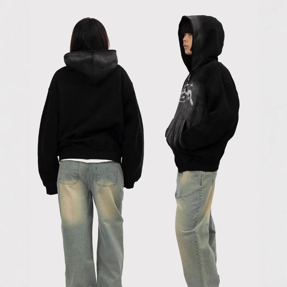 ⚡ SHOCKWAVE – Spray Fade Symbol Zipper Hoodie